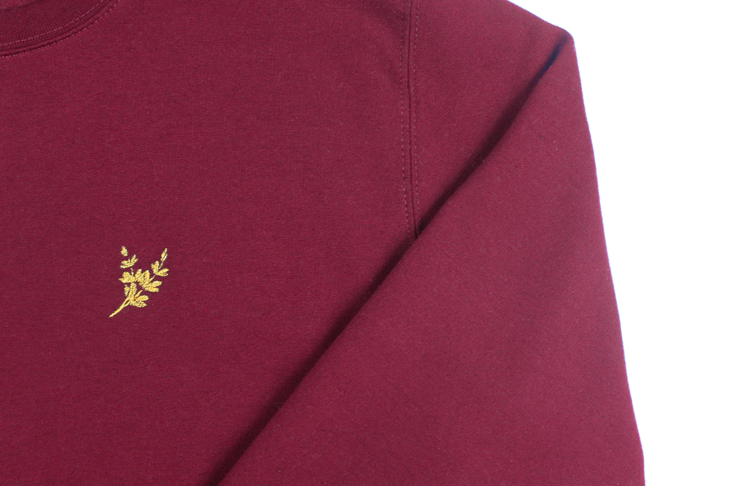 Pull bordeaux en coton, lavande brodé doré